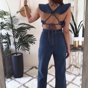 denim ruffle jumpsuit